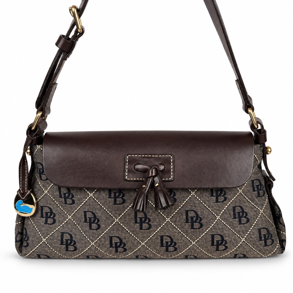 Dooney & Bourke Monogram Canvas Shoulder Bag Small Y2K Vintage Signature Brown